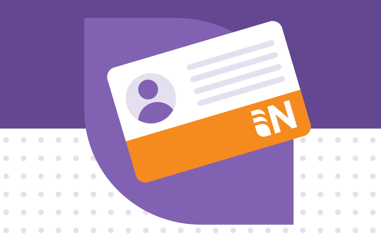 Decorative graphic with a library card on it.