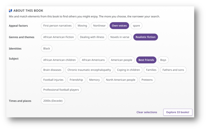 Screenshot of the About This Book section in NoveList Plus