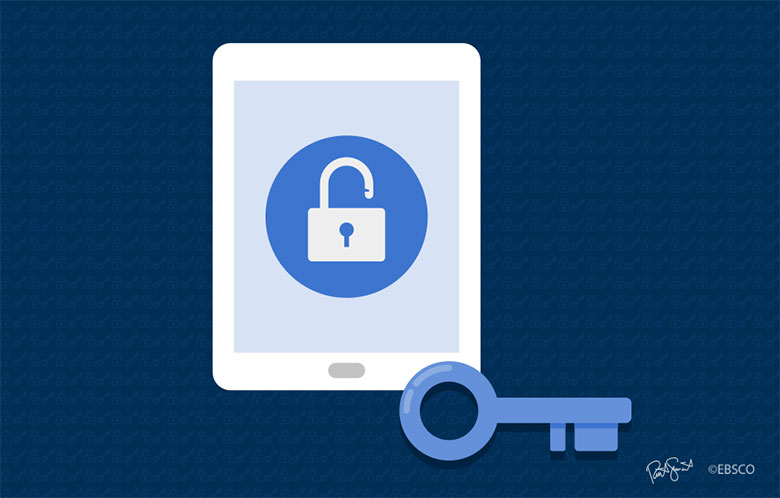 Illustration of a lock and key on a tablet