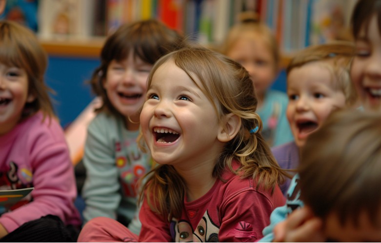 Children smiling at a library storytime