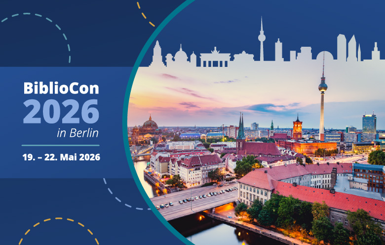 BiblioCon 2026 with photo of Berlin, Germany in skyline cutout
