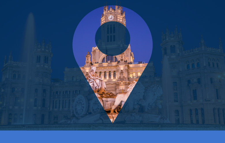 Madrid, Spain with a location pin overlay