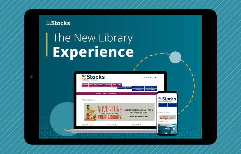 Cover of Stacks Public Library eBrochure in tablet