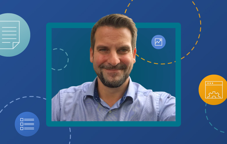 Foto von Marco Gnjatovic, Sales Director für DACH und Benelux bei EBSCO Information Services, umgeben von verschiedenen Icons