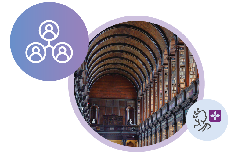 image of large old library, user icon, and OpenAthens Compass logo