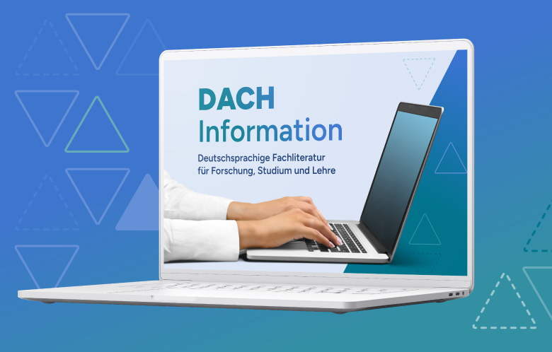 Laptop displaying guide for DACH Information, a German-language research resource for study, teaching and research.