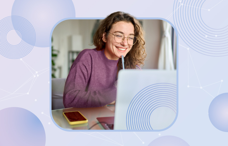 Student researching on a laptop at home