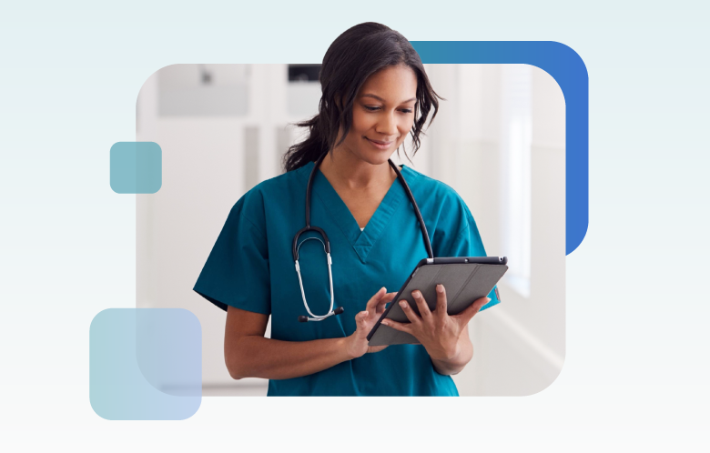Nurse looking at a tablet