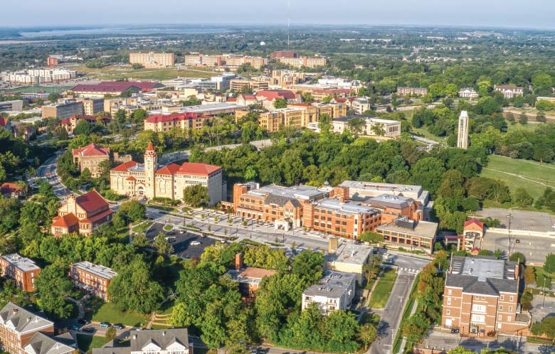 Aerial view of University of Kansas in Lawrence, Kansas