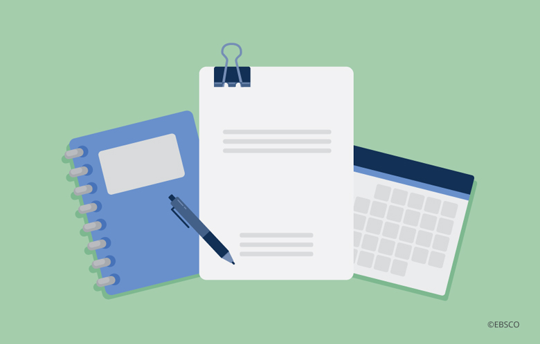 Papers, calendar, notebook, and pen