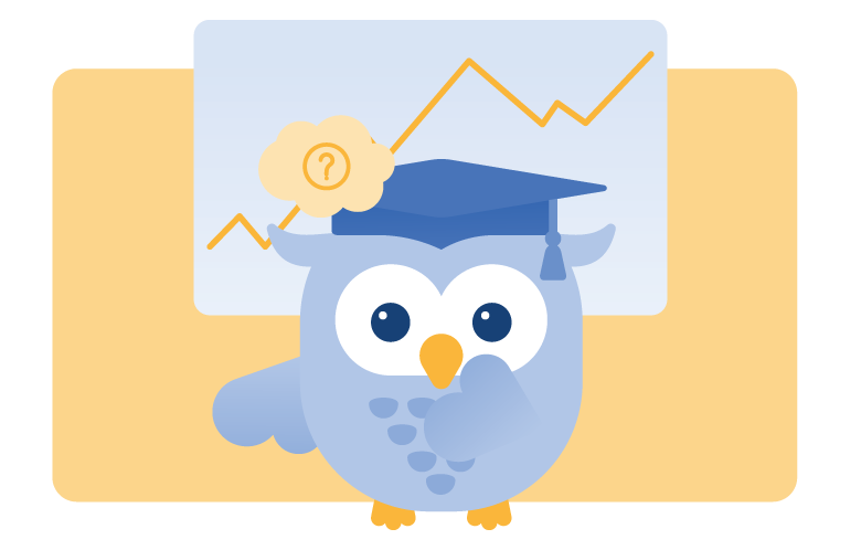 Ebby in front of a line graph