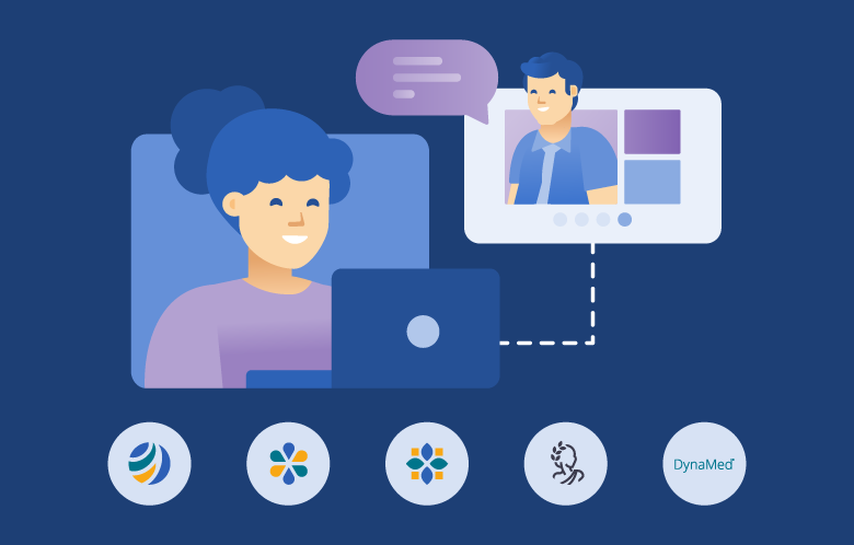 Illustration of person attending a webinar with a trainer