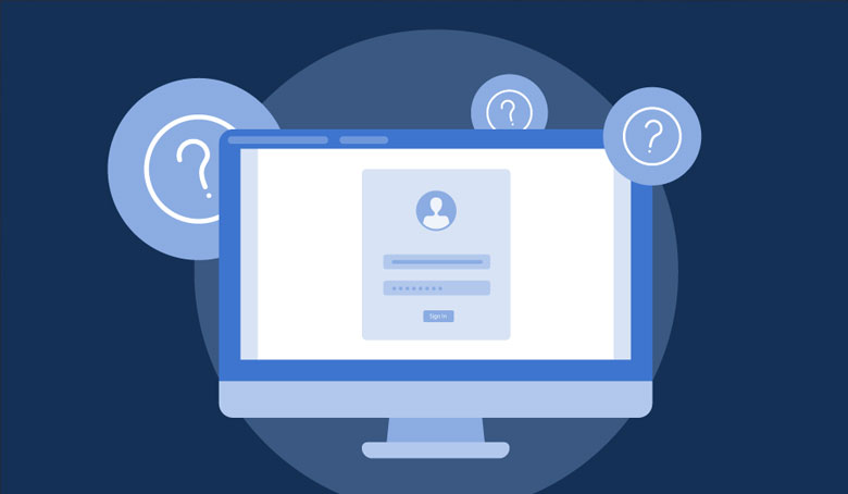 Illustration of a desktop computer with a sign on screen.