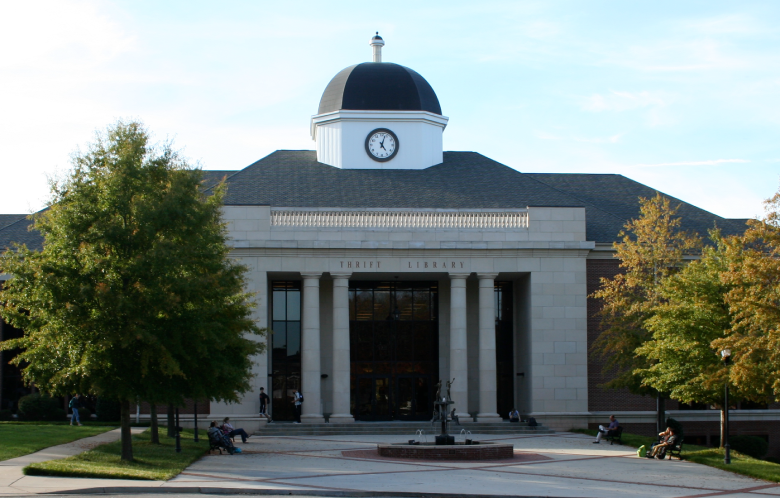 Front entrance of Thrift Library at Anderson University