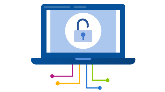 illustration of a laptop screen with an unlock symbol
