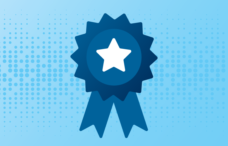 Illustration of IEEE blue and cyan star contest ribbon
