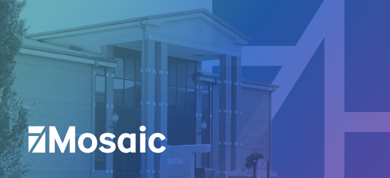 mosaic logo and library building