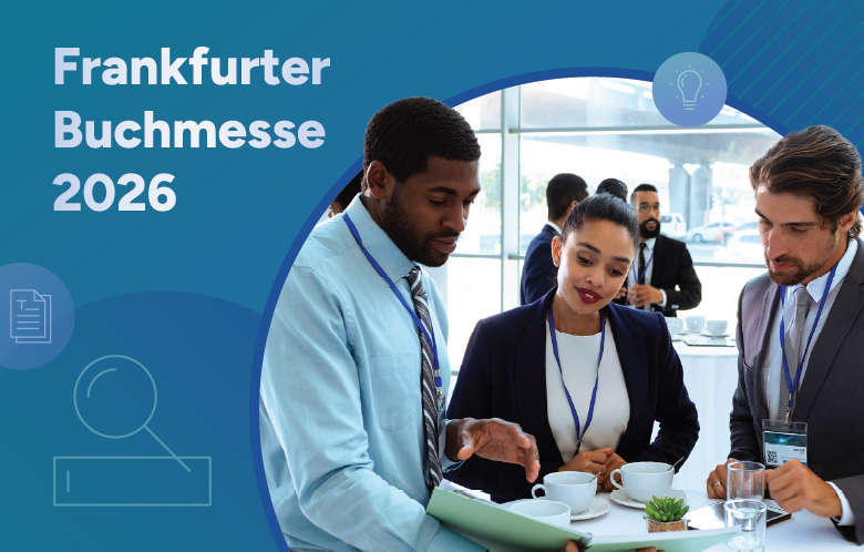 Frankfurter Buchmesse 2026. 3 people networking while standing at a conference table