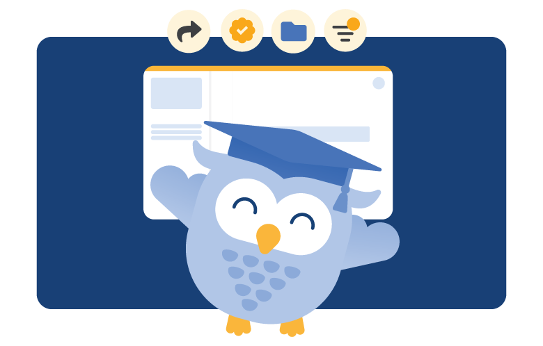 Ebby in front of a browser with various web icons above