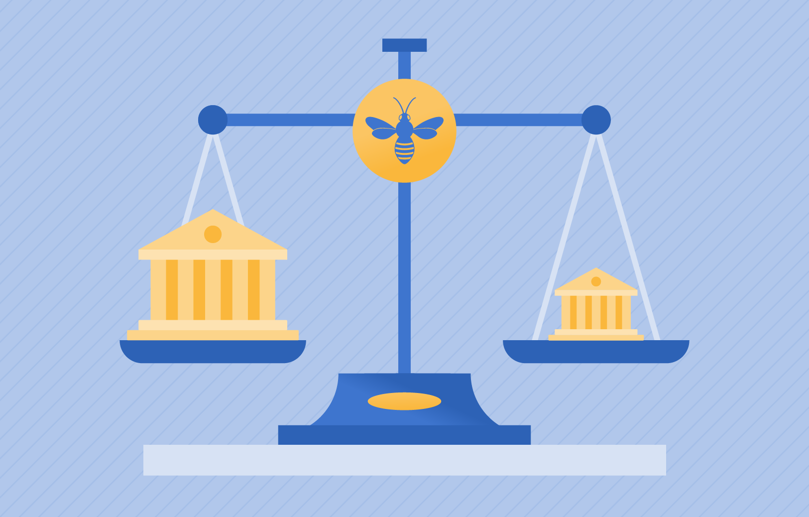 Illustration of a scale with two libraries of different sizes weighing the same on the scale