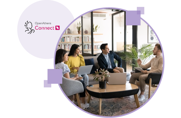 Business professionals in a meeting in a library (OpenAthens Connect)