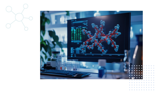 computer screen with protein molecule and protein molecule icon to the left