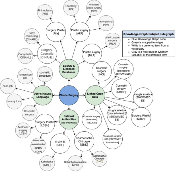 An illustrated example of EBSCO's unified subject mapping using the search query Plastic Surgery