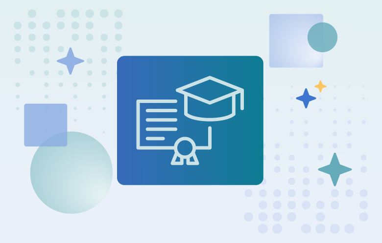 university icon with circle, star, square gradient pattern