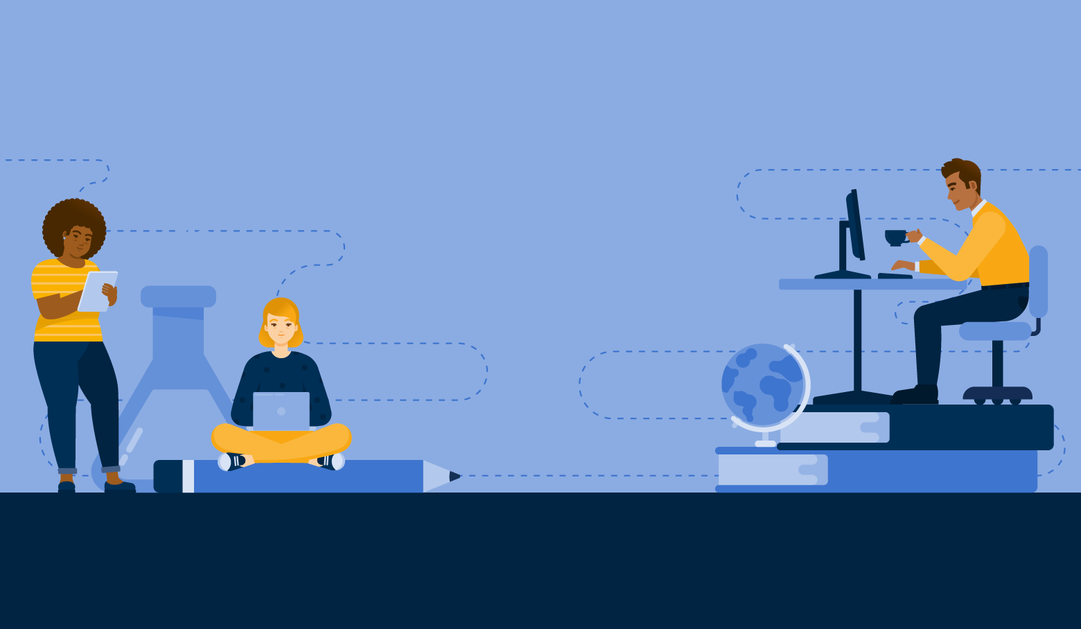 Illustration of students researching