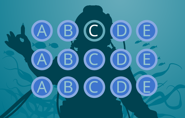 image of a deep sea diver with test options