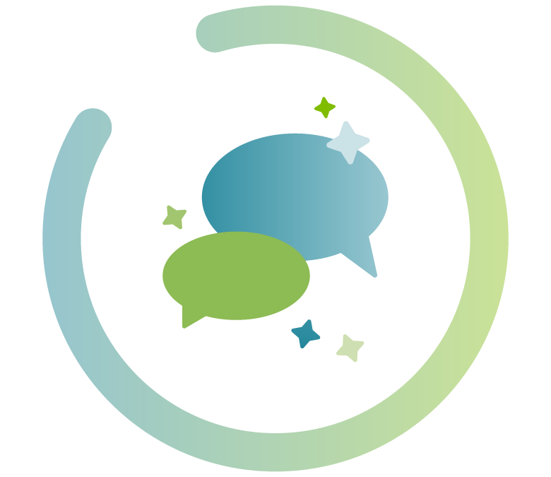 illustration of chat bubbles with ai stars and gradient circle pattern
