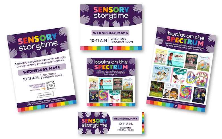 Collage of Sensory Storytime templates available in LibraryAware