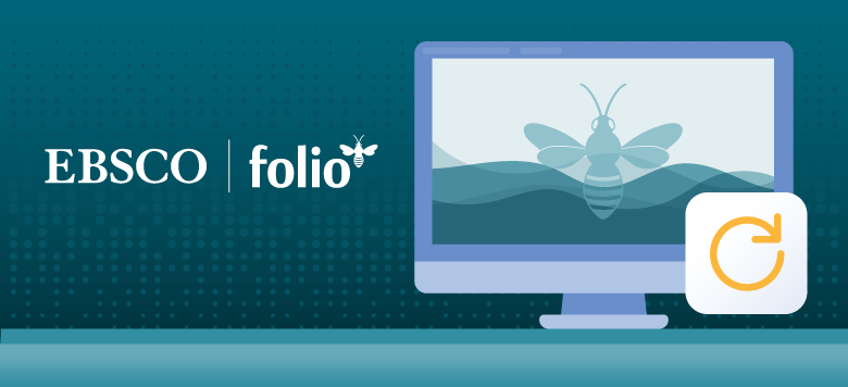 EBSCO FOLIO logo with illustration of computer and webinar replay icon