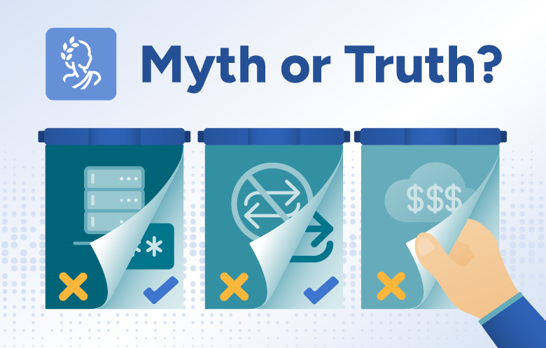 Illustration of OpenAthens "Myth or Truth?" display board with different icons revealed