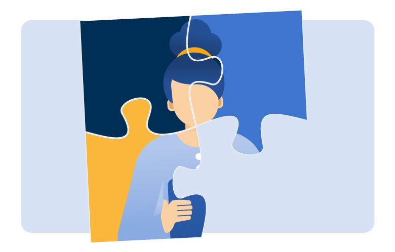3 puzzle pieces with part of an image of a girl reading an ebook on it