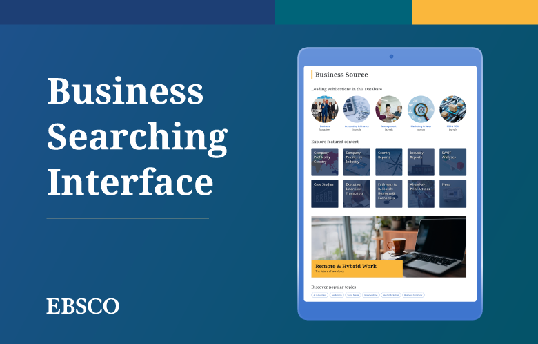 A screenshot of EBSCO's Business Searching Interface on a tablet device