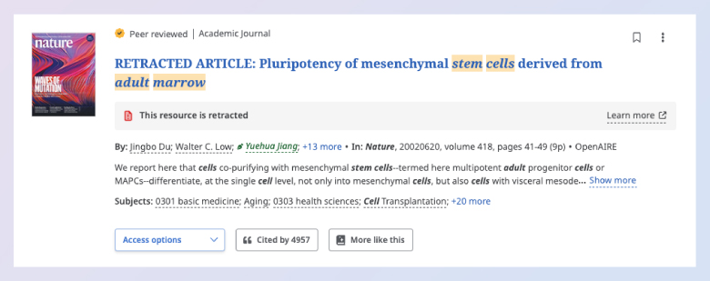 Screenshot of retraction indicators
