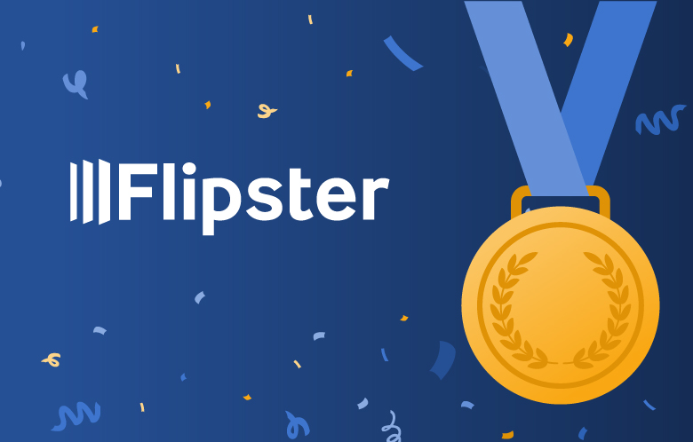Gold medal with Flipster logo and confetti 