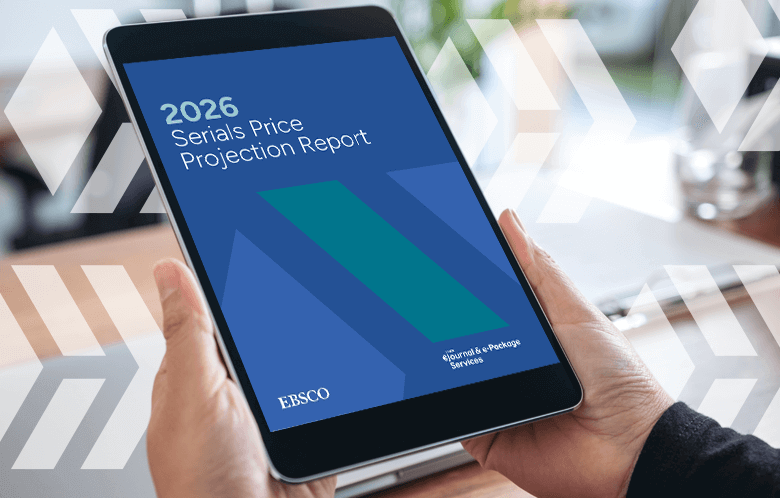 Digital cover of the report on a tablet with hands of a person holding it