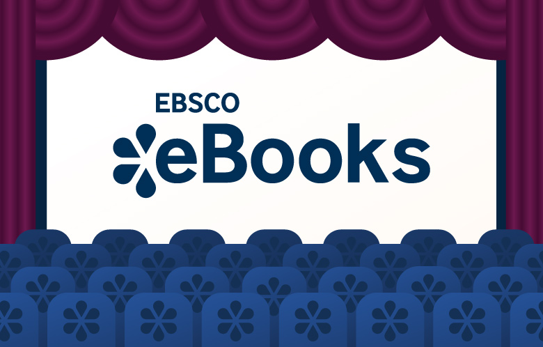 Illustration of movie theatre screen and seats with eBooks logo