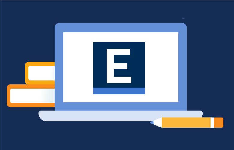 Illustration of EBSCOhost Passport icon on screen with books in background