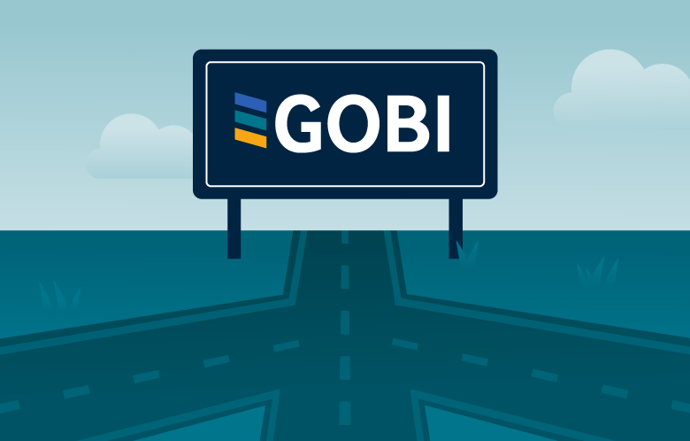 GOBI logo on a billboard with an illustration of a road