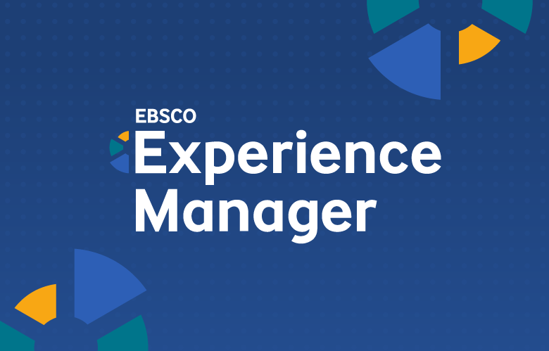 EBSCO Experience Manager logo on a blue background with Experience Manager icons around it