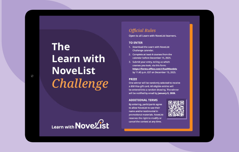 The Learn with NoveList Challenge cover in tablet