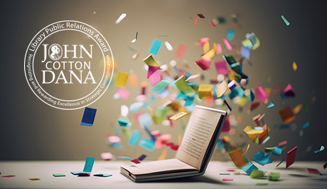 John Cotton Dana Awards logo and book with confetti