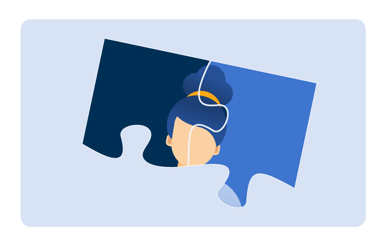 2 puzzle pieces with part of an image of a girl reading an ebook on it