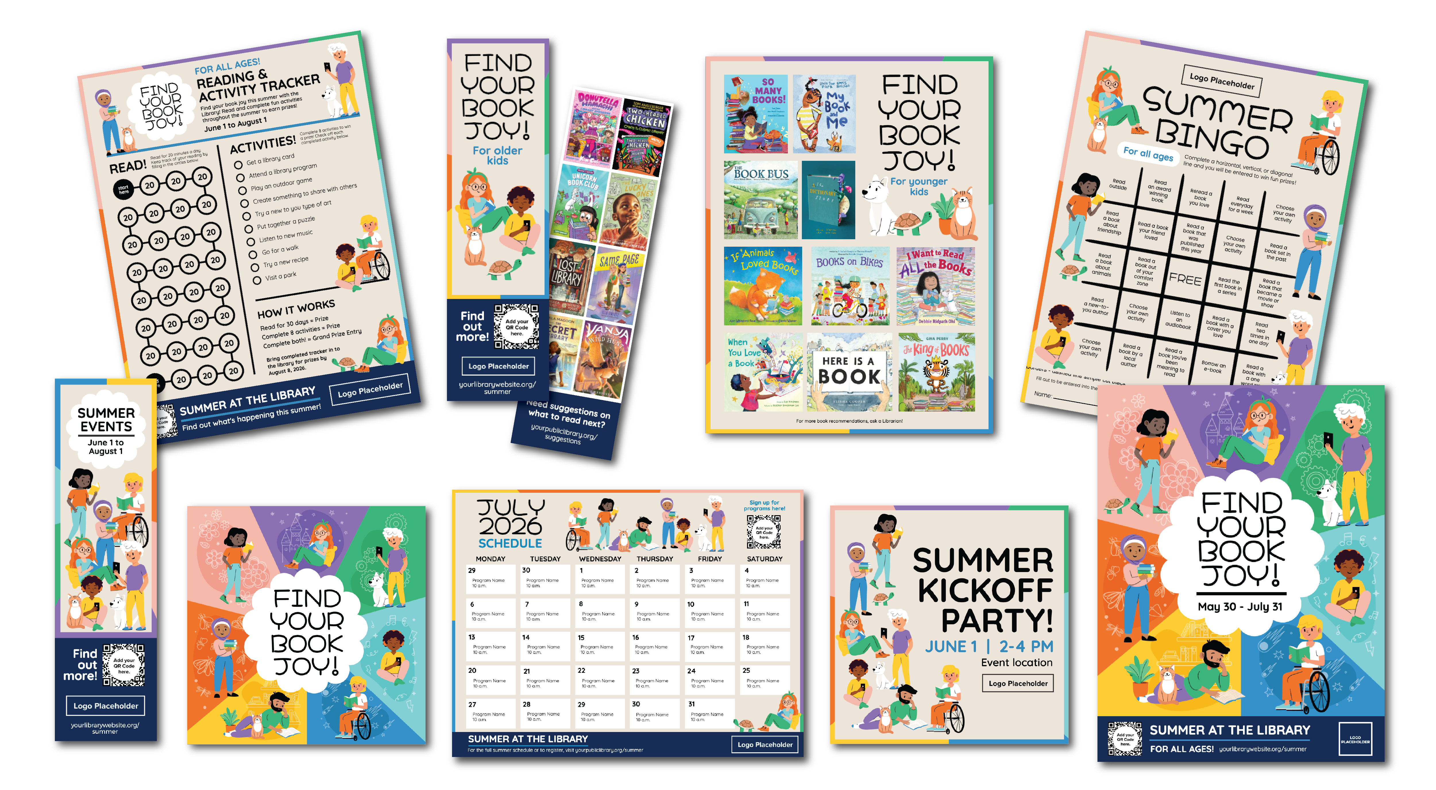 Collage of Find Your Book Joy summer reading templates in LibraryAware