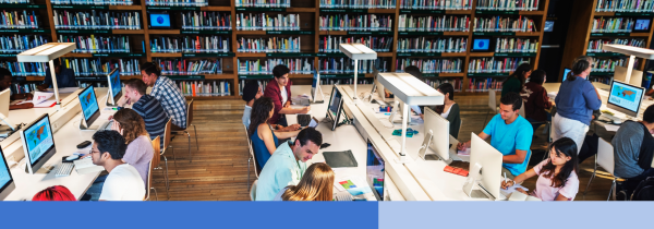 library full of researchers