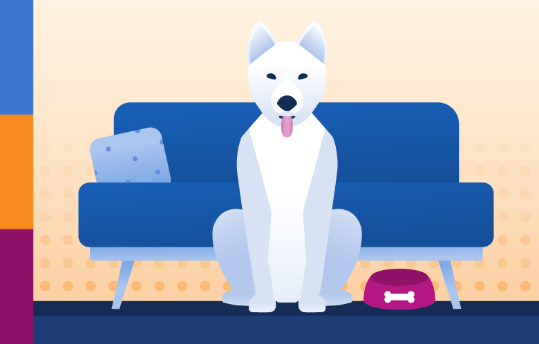 Illustration of Korean Mixed Breed sitting in front of couch