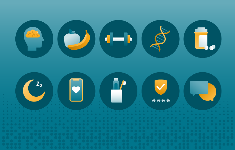 Icons representing health literacy and health resources